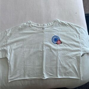 SoulCycle White Crop Top with Blue and Red Graphic